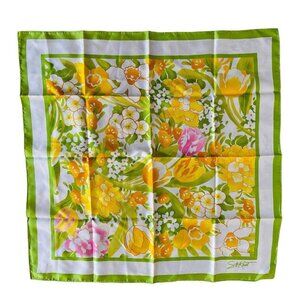 Vintage 1978 AVON Burst Of Spring S M KENT Scarf Lime‎ green Yellow White Japan